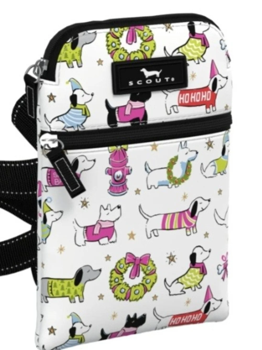 Scout White Crossbody Bag with Dog Holiday Print - Picture 1 of 3